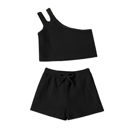 

Wiueurtly Toddler Kids Baby Girl Solid Pullover Sleeveles Ribbed Casual Sports Running Dancewear Tops Shorts Set Clothes Baby Clothes 9m Girl