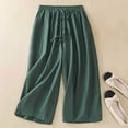 thumbnail image 2 of XuJwPNcy Capri Pants for Women Casual Cotton Linen Wide Leg Pants Elastic Waist Drawstring Capris with Pockets, 2 of 4