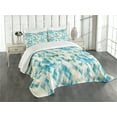 thumbnail image 3 of Ambesonne Blue Quilted Bedspread Set 3 Pcs, Hexagonal Abstract Grunge, Queen Size, Turquoise White, 3 of 5