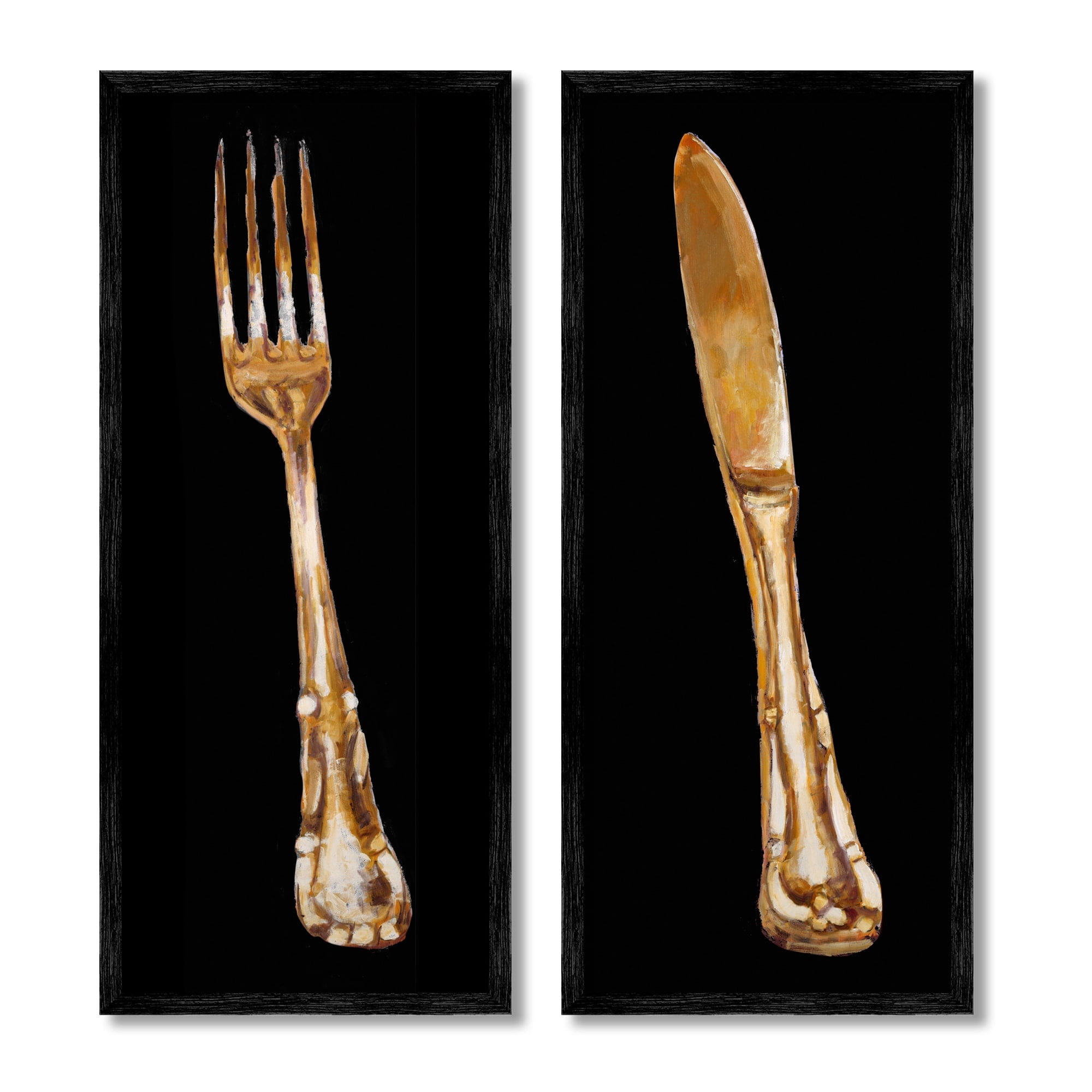 Stupell Industries Vintage Patina Cutlery Fork Knife Kitchen Portraits Framed Wall Art, 10 x 24, Design by Adolf Llovea