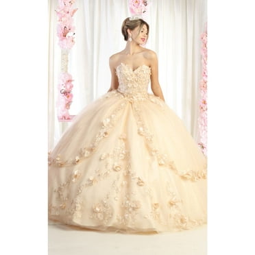 Layla K LK177 Strapless Floral Corset Quinceanera Ball Gown Rosegold 4
