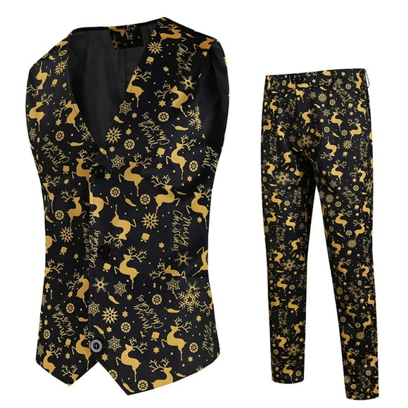 OJinShaWanO Suit Jacket Men Fashion Print Christmas Printed Suit Jacket Trousers Jacket Trousers Two Piece Suit 8978