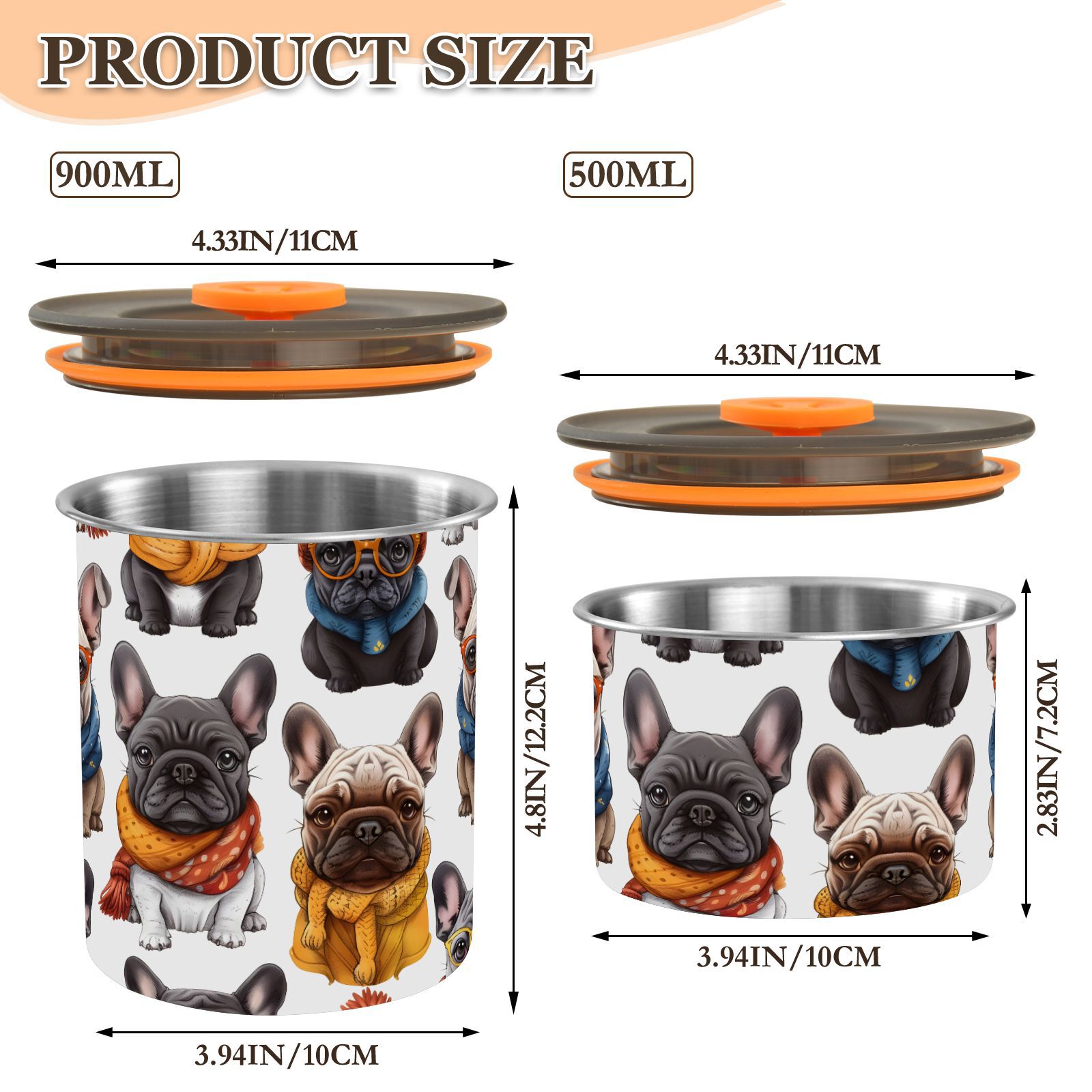 French Bulldogs with Hat Dogs Airtight Coffee Bean Canister 30oz Food Storage Containers with Lids For Gournd, Tea, Sugar, Flour, Rice, Cereal, Candy Cookie Jar
