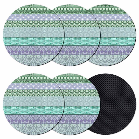 Purple Green Boho Coasters Set of 6, Absorbent Coasters for Drinks, Vintage Ethnic Tribe Abstract Art Coaster for Desk Coffee Table Protection, Home Decor House Warming Gifts 4"