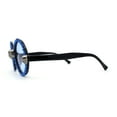 thumbnail image 3 of Rhinestone Death Metal Skull Trim Round Circle Lens Plastic Sunglasses Black Blue, 3 of 4