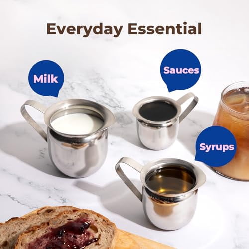 Fit Meal Prep [12 Pack] 3 oz Creamer Pitcher - Stainless Steel Bell Creamers, Mini Cup Container for Serving Milk, Coffee Cream, Salad Dressing, Maple Syrup, Espresso Machine for Restaurant, Cafes