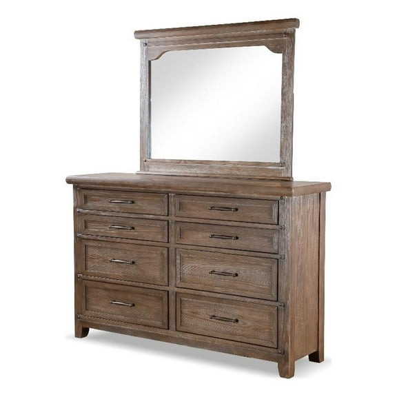 FOA Saides 2-Piece 8-Drawer Solid Wood Dresser and Mirror Set in Brown