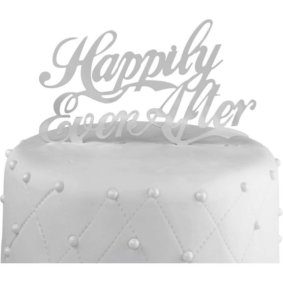 Unik Occasions "Happily Ever After" Acrylic Wedding Cake Topper, Silver Mirror