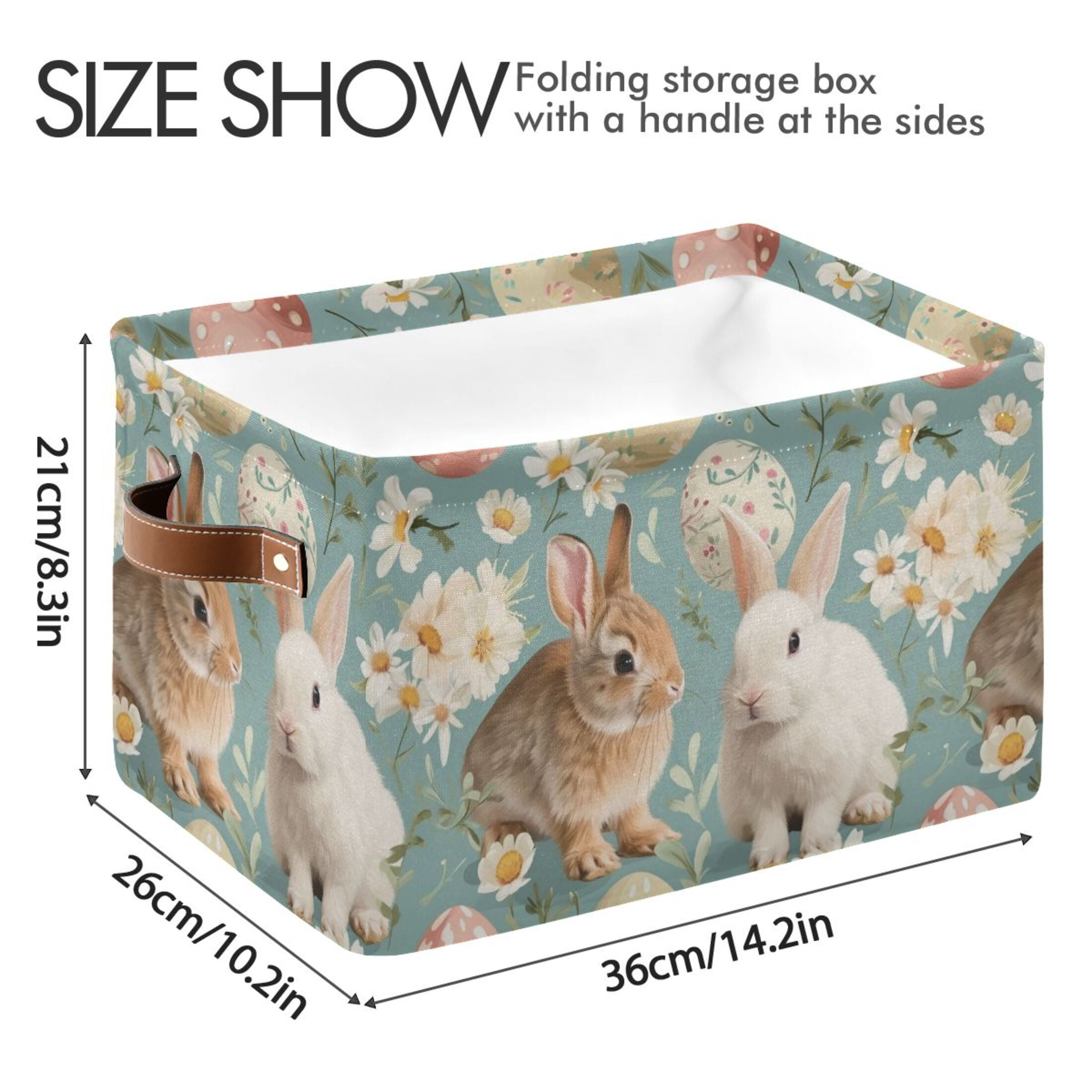 Easter Rabbit Eggs Flower Storage Bins with Handle Fabric Organizer Basket Foldable Box 2 Pack 14.2x10.2x8.3