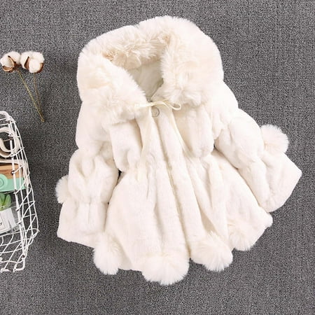 

Augper Baby Girls Outerwear Jackets & Coats Fall Winter Clearance Toddler Girls Solid Color Thicken Plush Cute Keep Warm Winter Hoodie Hairball Thick Coat Cloak