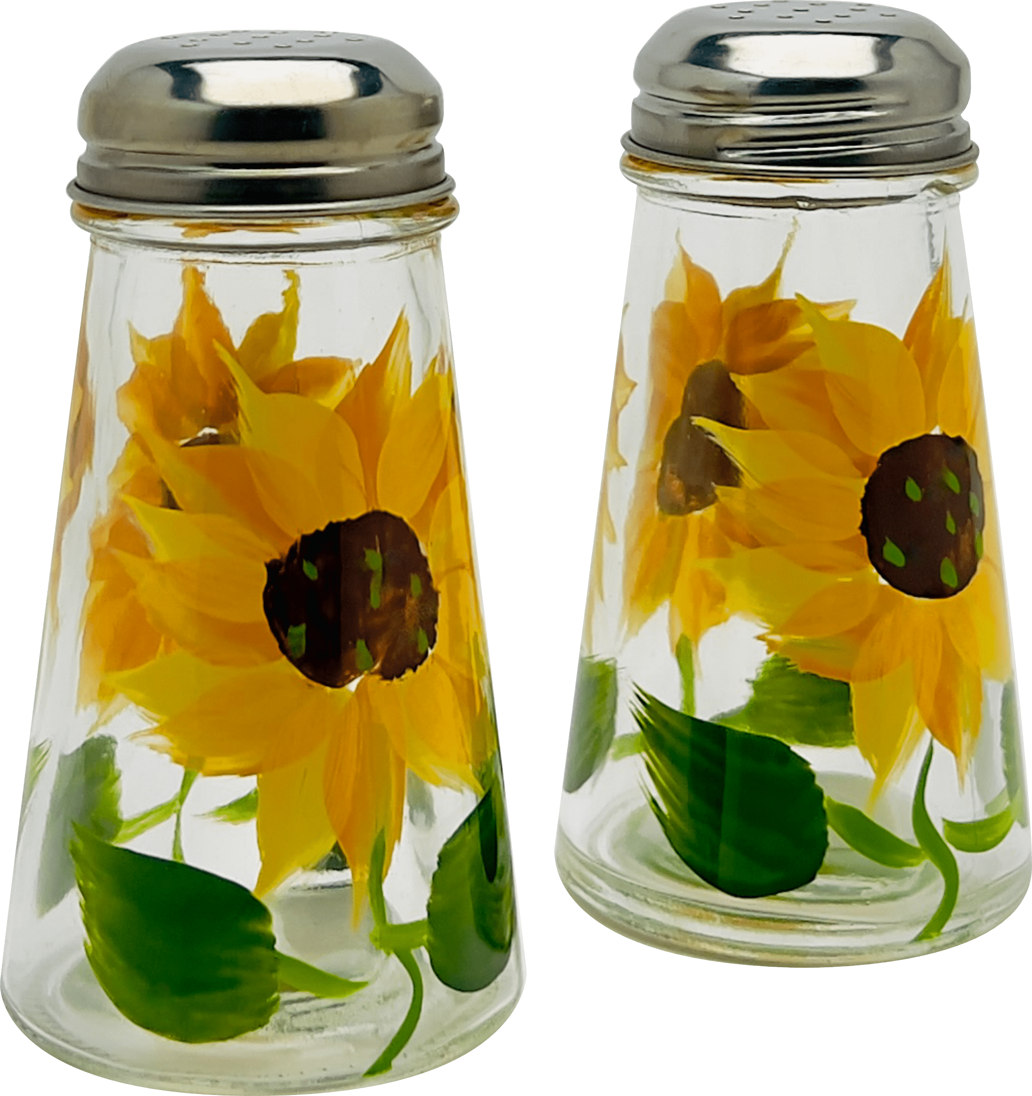 Hand Painted Tapered Sunflowers Salt and Pepper Shaker Set in a Clear PVC Gift Box