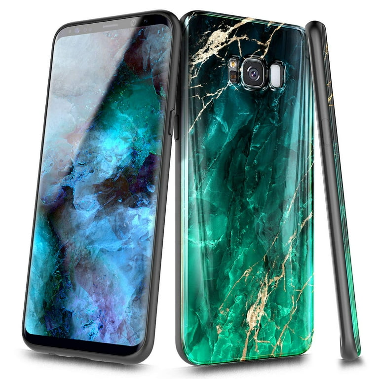 For Samsung Galaxy S8 Plus Case Ultra Slim Thin Glossy Stylish Gold Glitter Marble Design Phone Cover Emerald