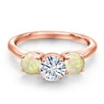 thumbnail image 3 of Gem Stone King 18K Rose Gold Plated Silver White Moissanite and White Ethiopian Opal Engagement Ring for Women | 1.40 Cttw | Round 6MM | Gemstone Birthstone | Size 7, 3 of 7