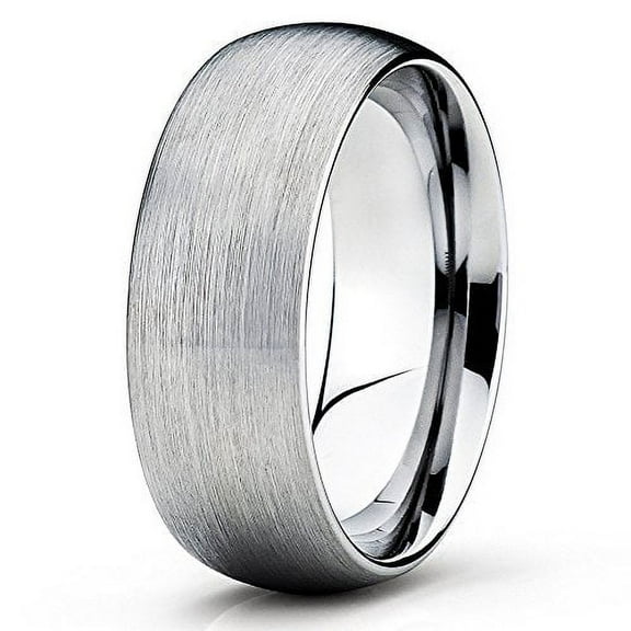Silly Kings 8mm Silver Tungsten Carbide Wedding Ring Dome Shape Classic Brushed Finish Unisex Band 12