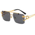 thumbnail image 2 of Gafas de sol retro con cabeza de leopardo y borde de doble haz cuadrado sin marco, 2 of 5