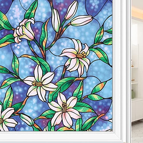 3D Orchid Stained Window Films Static Cling Glass Sticker Privacy Home Adornment 