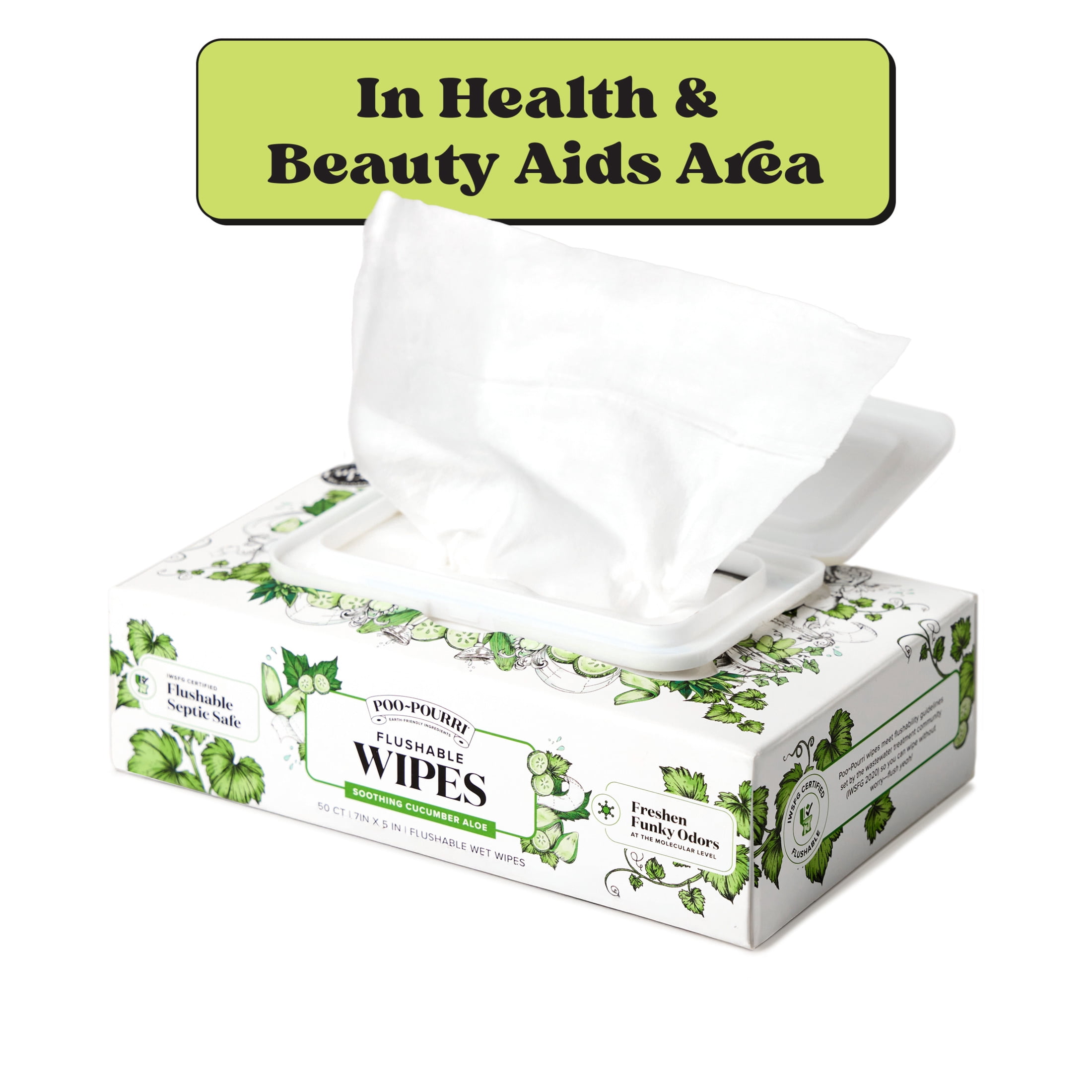Poo~Pourri Flushable Wipes, Cucumber Aloe Scent, 50ct