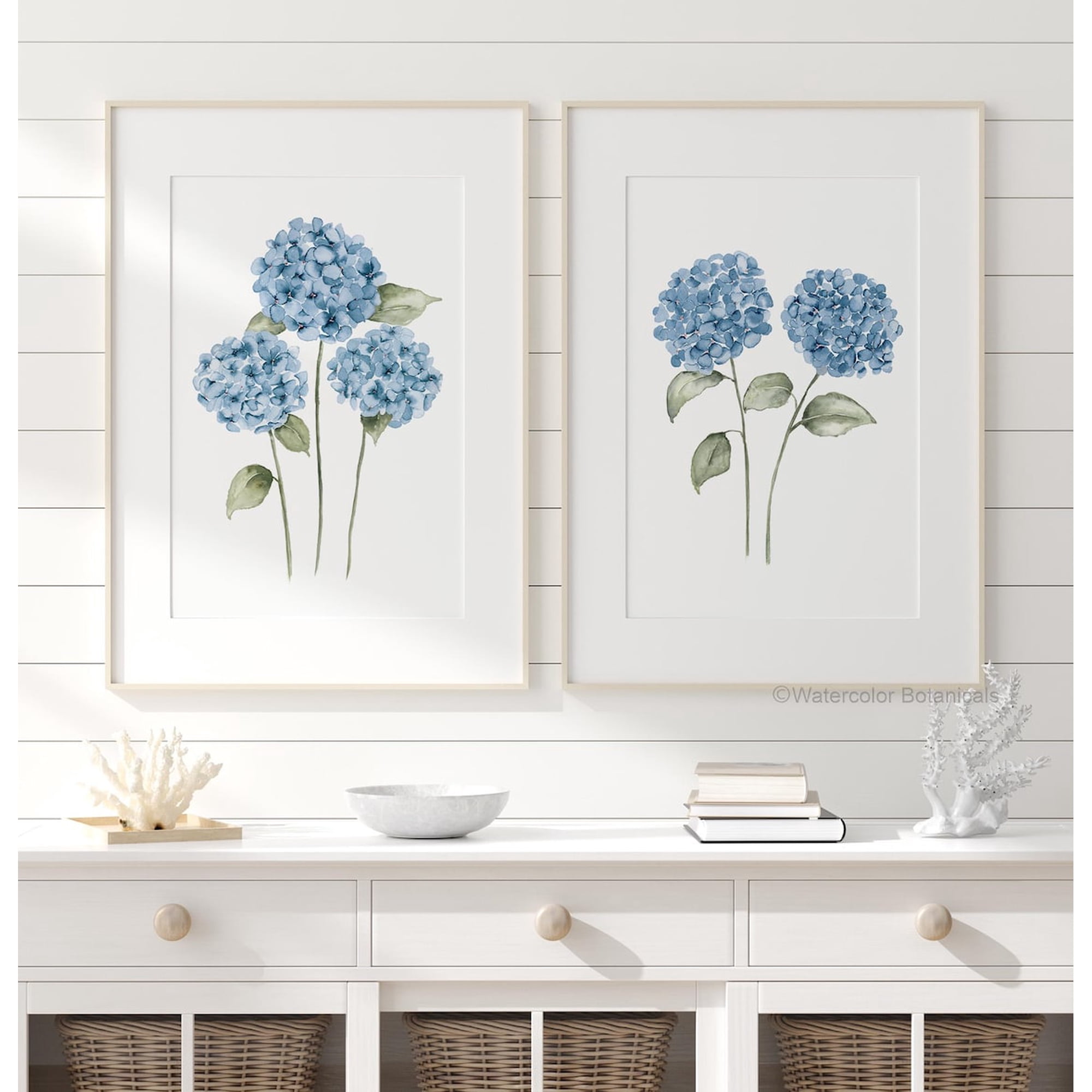Hydrangea Flowers Minimalist Floral Modern Wall Art Botanical Bedroom And Living Room Decor