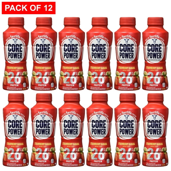 Core Power High Protein (26g) Shake, Strawberry Banana, 14 Fl Oz Each, Multi-Bottle Supply (Dozen Bottle Case)