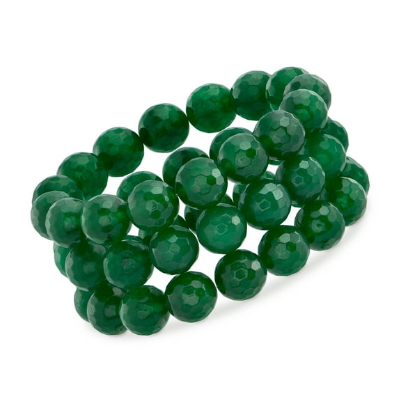 Ross-Simons 12mm Green Quartz Bead Jewelry Set: 3 Stretch Bracelets, Women's, Adult