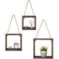 thumbnail image 1 of FFIY Hanging Square Floating Shelves Set of 3 Boho Wall Decor Rustic Wood Cube Photo Plant Display Shadow Boxes Decorative Shelf - Home Office Decoractions for Living Room Bedroom Apartment, Brown, 1 of 4