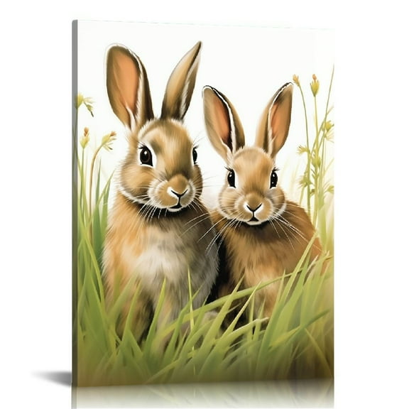COMIO  Two Brown Rabbit Bunnies Wall Art Canvas Watercolor pictures Bunny Lover Poster Canvas Artwork Animal Paintings Farmhouse Wall Decor for Living Room Home