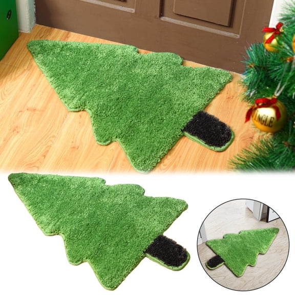 Apeya Christmas Bathroom Rug Christmas Bath Mat Cute Green Christmas Tree Rug 15 x 23 Inch Washable Holiday Bathroom Floor Decor for Home Winter Decor