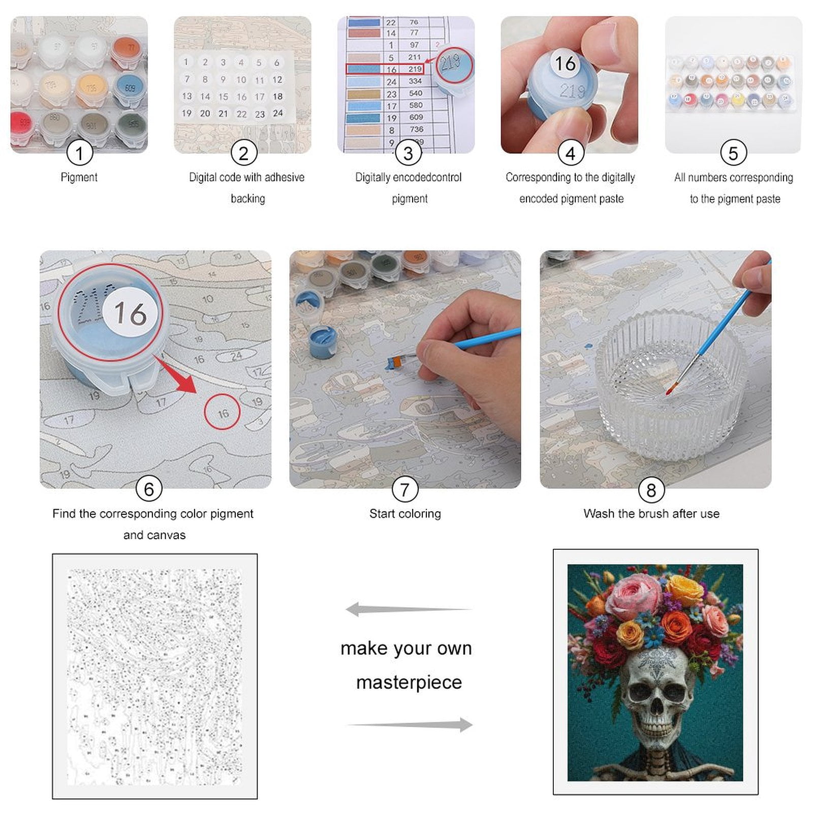 Paint By Numbers Kit for Adults Beginner - Skeleton Floral Crown Art DIY Canvas Painting Kits for Adults, Frameless Paint By Number for Adults for Home Wall Decor 16x20 Inch