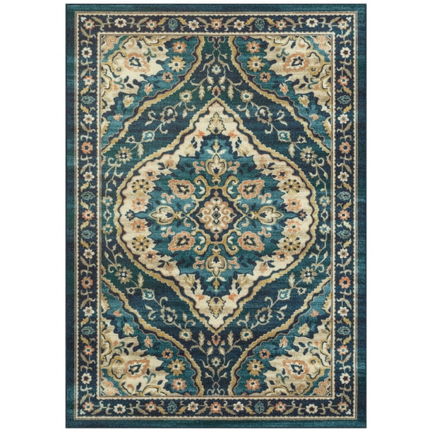 Mainstays Traditional Persian Teal Print Area Rug, 5' x 7'