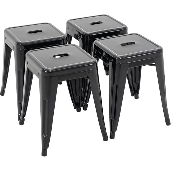 18 Inch Industrial Metal Stools Set of 4, Stackable Backless Dining Chairs for Indoor or Outdoor Use (Black)
