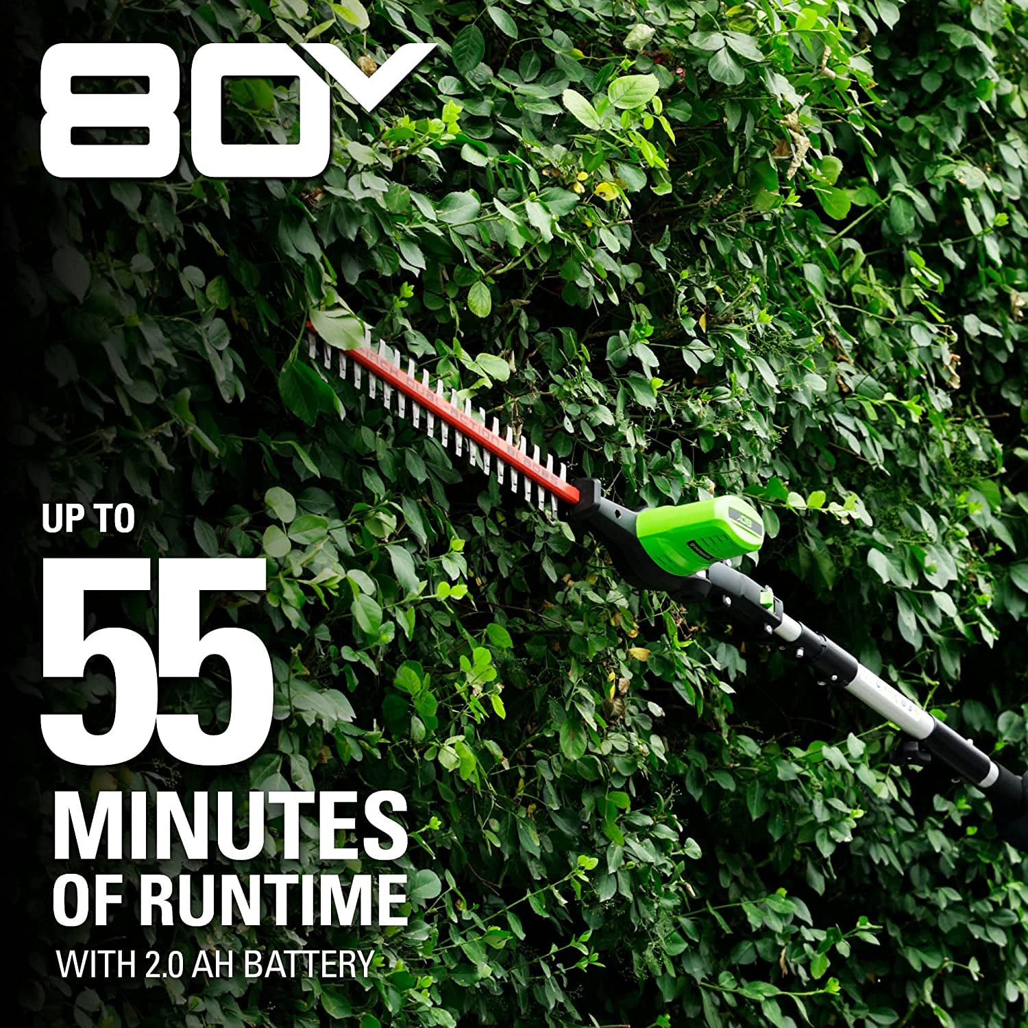 Greenworks 20-Inch 80V Cordless Pole Hedge Trimmer, Battery Not Included PH80B00