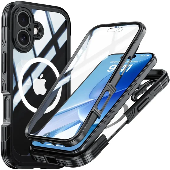 Magnetic Case for iPhone 17 with Built-in Screen Protector, Shockproof Phone Cover with Camera Protector, Compatible with MagSafe, Full Body Phone Case