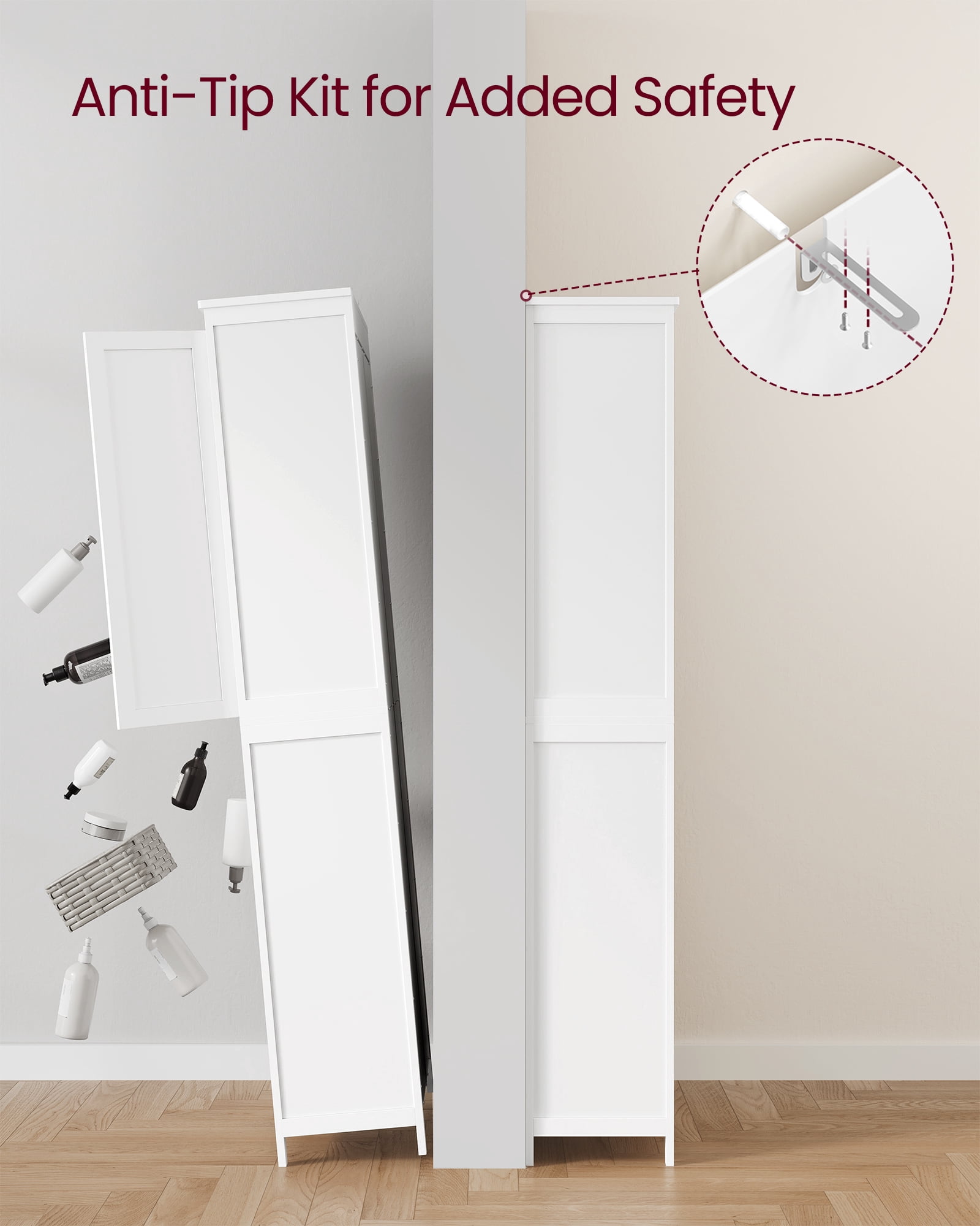 4-Door Bathroom Storage Cabinet with Adjustable Shelves, Freestanding Organizer Unit for Home, 11.8 x 23.6 x 66.9 Inches,White
