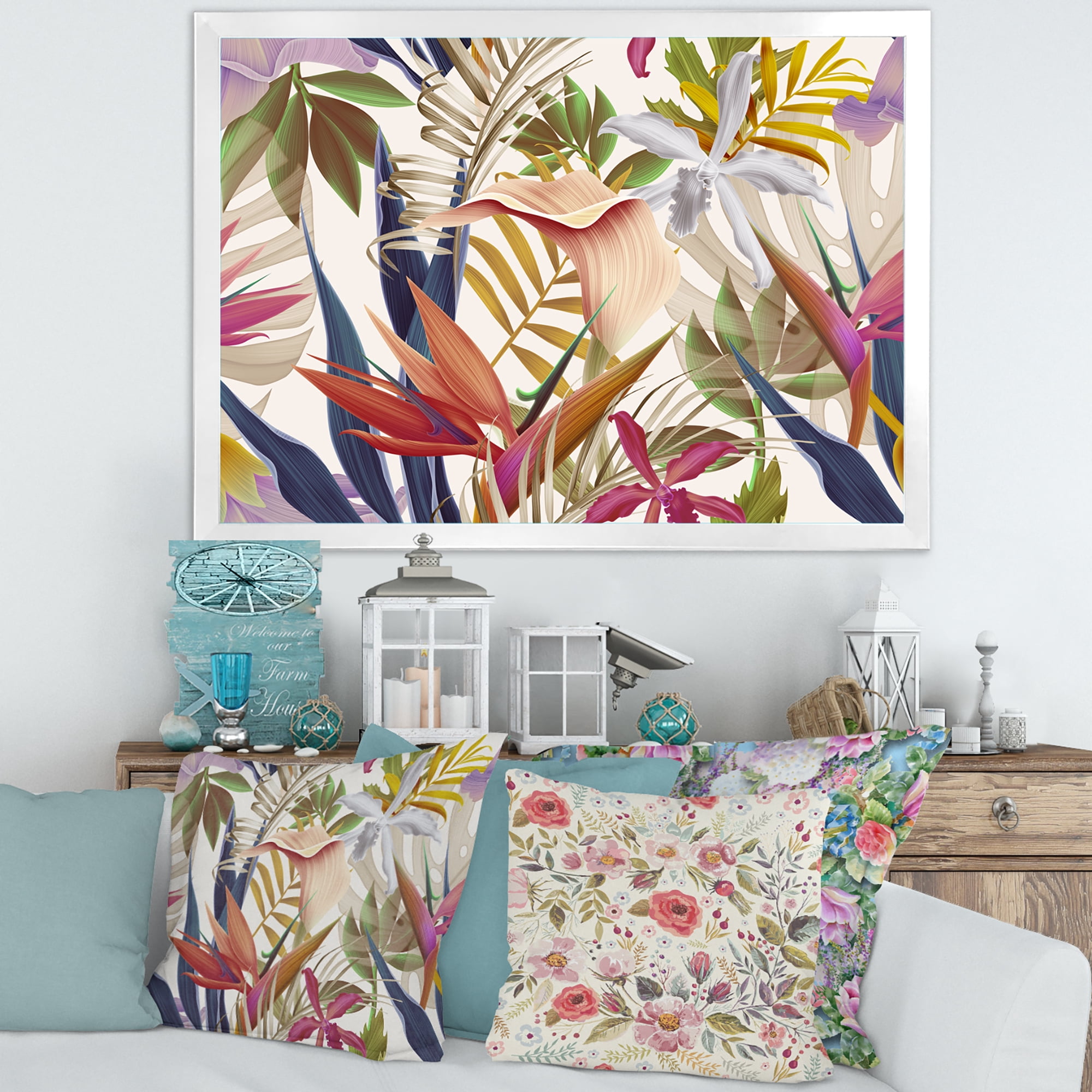 Designart 'VIntage Tropical Flowers VIII' Tropical Framed Art Print