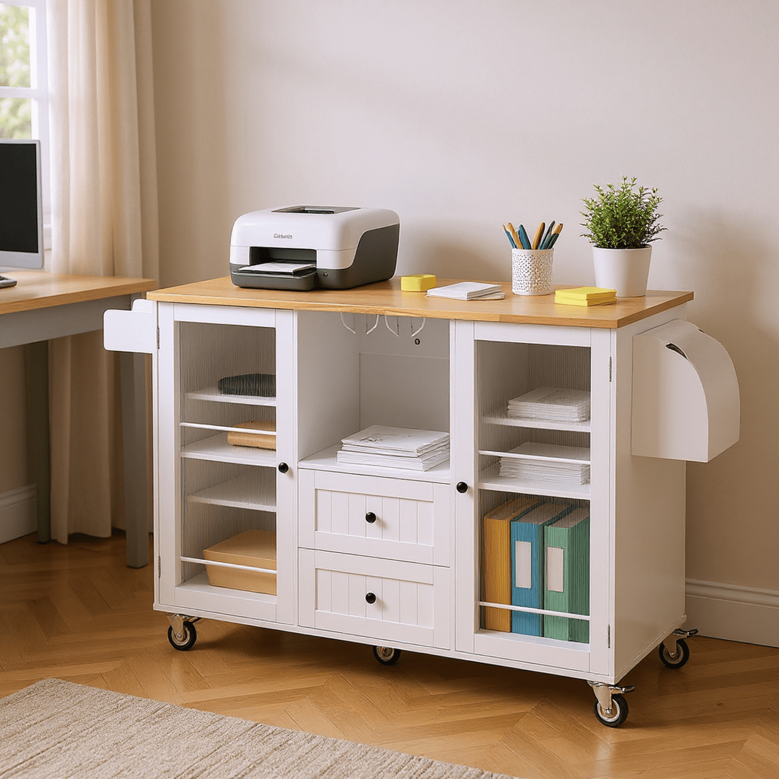 Homy Casa Multi-Purpose Rolling Utility Cart with Drawers, Adjustable Shelves, and Towel Rack
