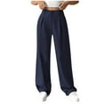 thumbnail image 2 of Fengqque Wide Leg Pants Women's High Elastic Waisted in the Back Business Work Trousers Long Straight Suit Pants Blue L(L), 2 of 4