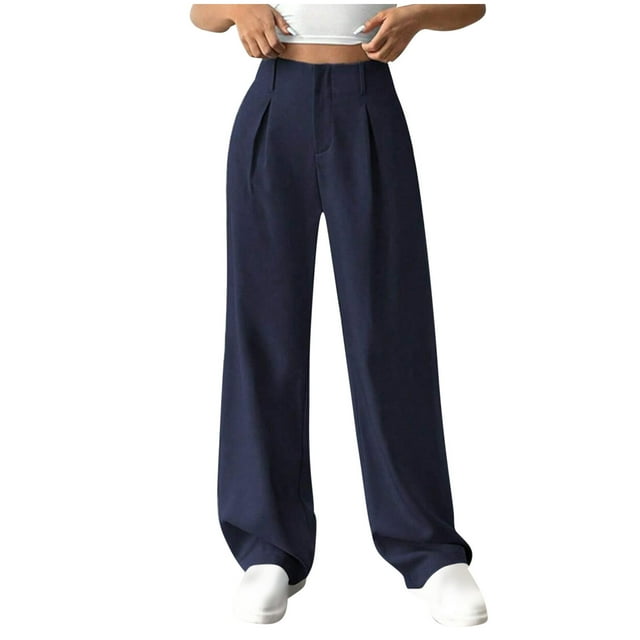 Yanlir Flared Pants for Women's Spring Summer Solid Color Versatile Straight High Waisted Wide Leg Loose Pants Ankle Length Workout Trousers(Blue,M)