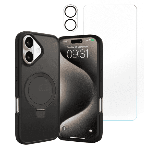Entronix 3-in-1 Magnetic Matte Case Compatible with iPhone 17 with Screen Protector and Camera Lens Guard, Black