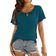 thumbnail image 2 of Verano mujer moda cuello redondo con cordones manga corta Color sólido camisa Casual camisetas Fridja zx1080, 2 of 8