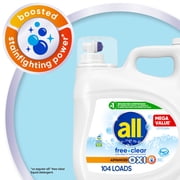 all Free Clear Liquid Laundry Detergent, Oxi, 154oz, 103 Loads