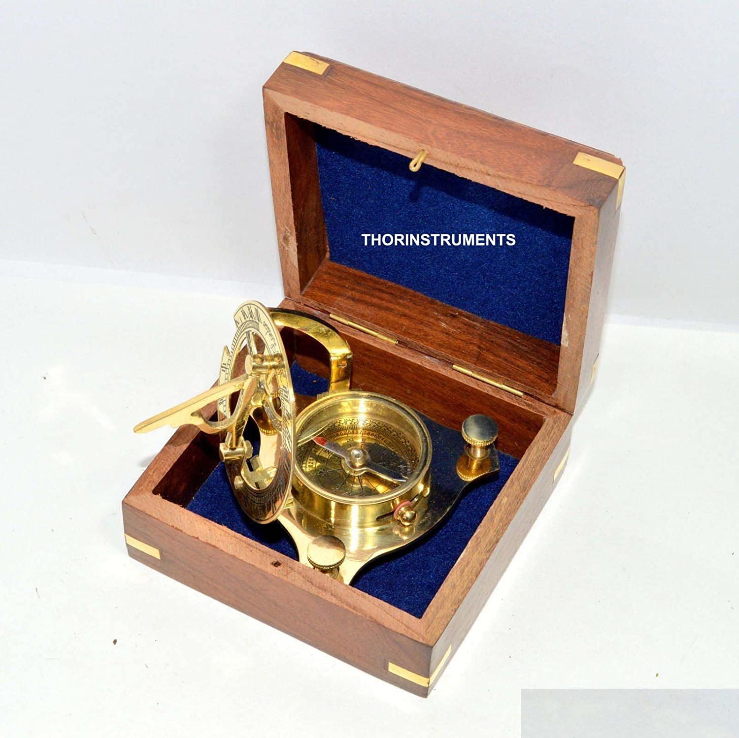 ANTIQUE BRASS SUNDIAL COMPASS WEST LONDON NAUTICAL ITEM WITH WOOD BOX FREE