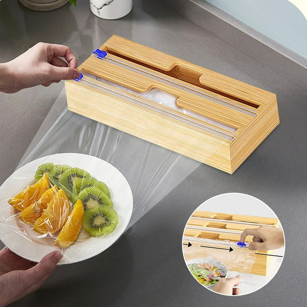 Organizador de envoltura de plástico para cajón, dispensador de almacenamiento 3 en 1 para papel de aluminio, film transparente y papel pergamino