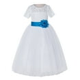 thumbnail image 2 of Ekidsbridal Girl Pageant Flower Girl Dress - White Lace Short Sleeve with Bow Sash LG2T-A (Size: 2-12), 2 of 3