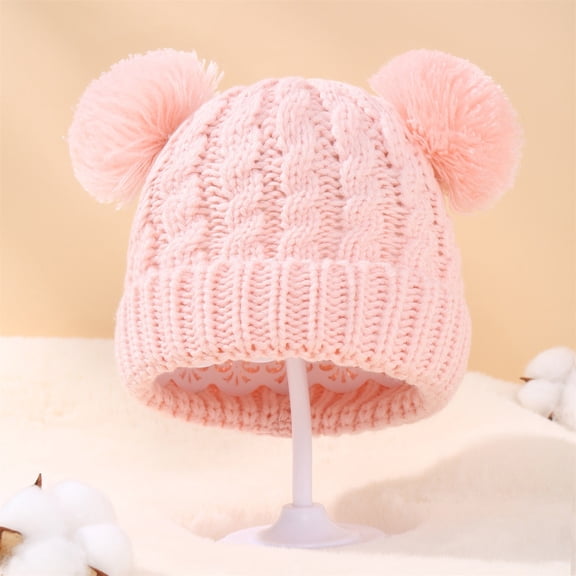 CPNG Kids Winter Knitted Beanie Hat Cute Girls Hats with Double Faux Fur Pom Pom Warm Fleece Lined Knit Beanies Cap for Cold Weather