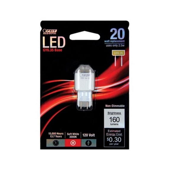 Feit Electric GY6.35/LED LED Light Bulb, Soft White, 2.5 Watts