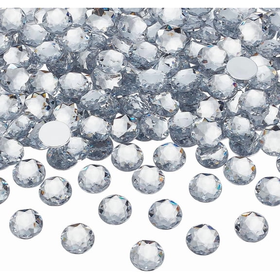 200 Pcs 18mm Flat Back Round Acrylic Rhinestones Clear Glitter Gemstone Diamond Silver Backed Craft Crystals