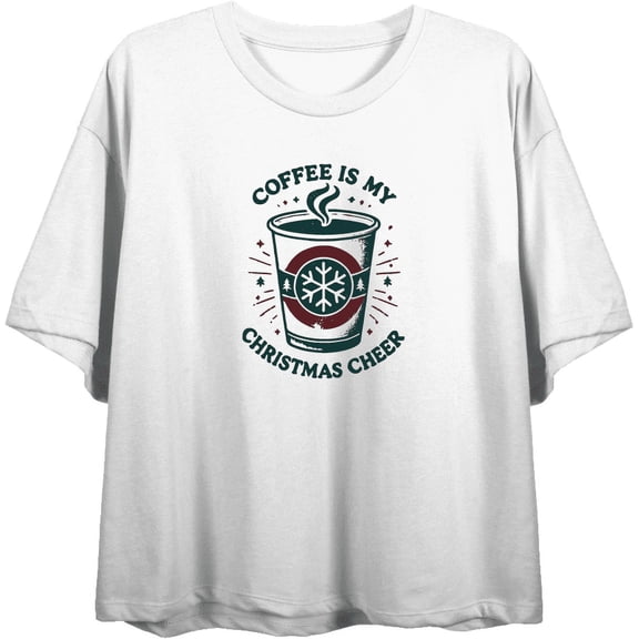 Coffee Is My Christmas Cheer Women's White Crew Neck Short Sleeve Crop Tee-Medium