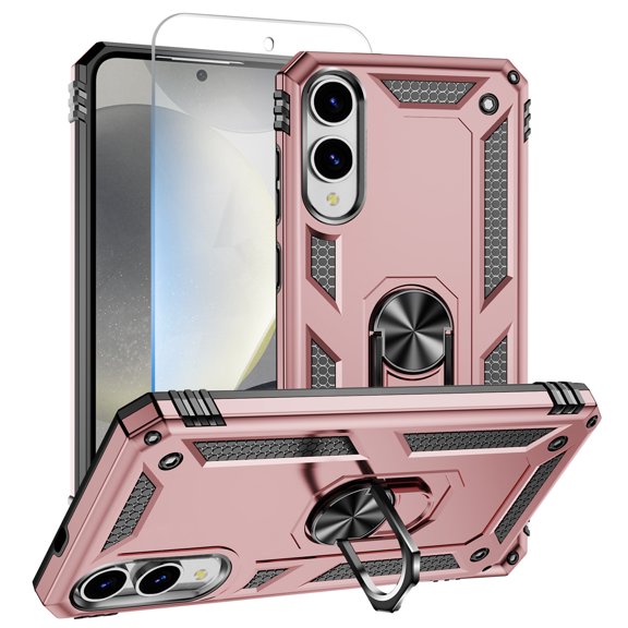 Allytechgroup Galaxy S25 Edge Case with Screen Protector, Magnetic Back Cover Compatible with Car Mount Kickstand Military Grade Shockproof Protection Phone Case for Samsung Galaxy S25 Edge, Rosegold