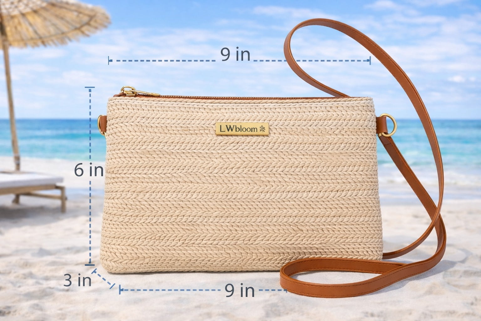 LwBloom Woven Straw Crossbody Purse for Women – Summer Beach Clutch Handbag with Adjustable Strap, Lightweight Vacation Shoulder Bag, Natural Beige