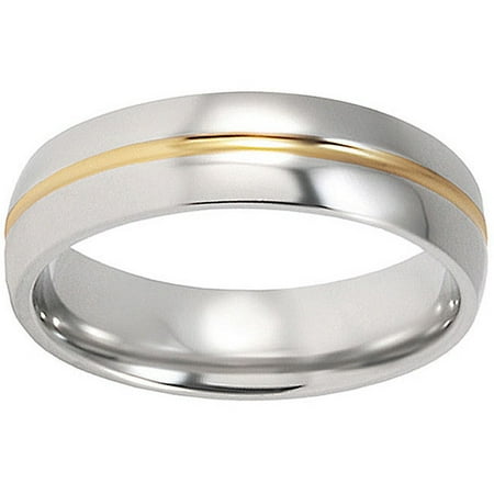 West Coast Jewelry Men's Titanium Goldplated Grooved Polished Ring (6 Mm)